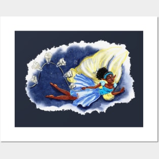 Tooth Fairy in Flight - watercolour illustration Posters and Art